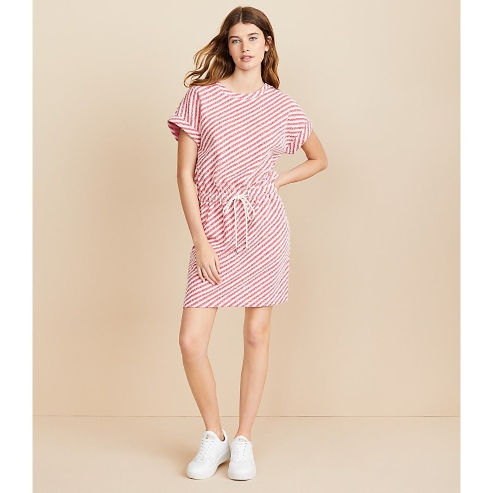 Lou & Grey Red White Diagonal Stripe Drawstring Waist Pocket Mini Dress Large